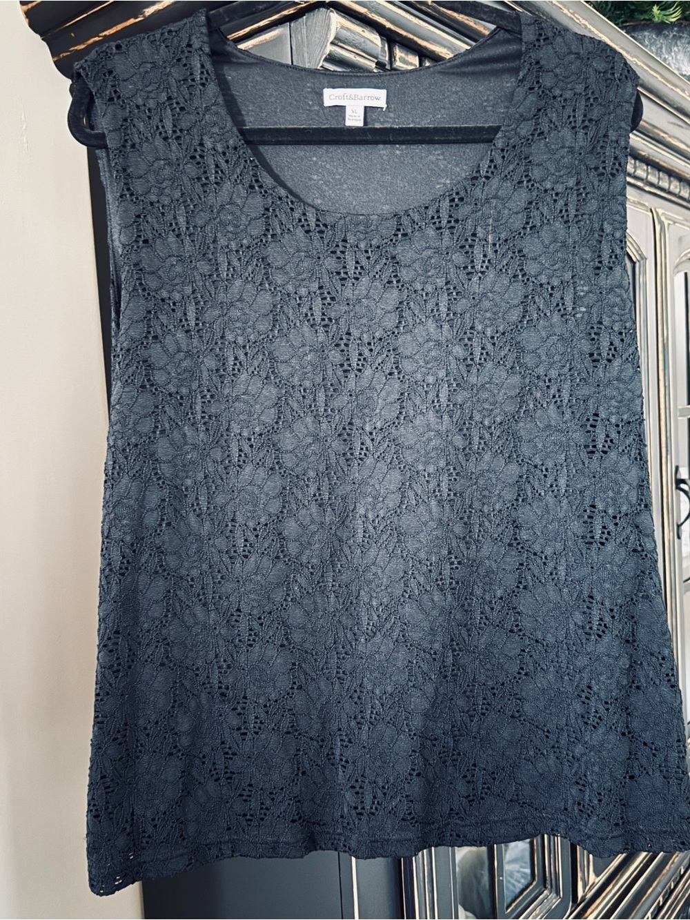 Croft & Barrow Black Floral Lace Sleeveless Shell Tank Top Lined Size XL